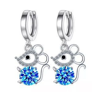 Darling Sterling Silver Blue Crystal Mouse Earrings
